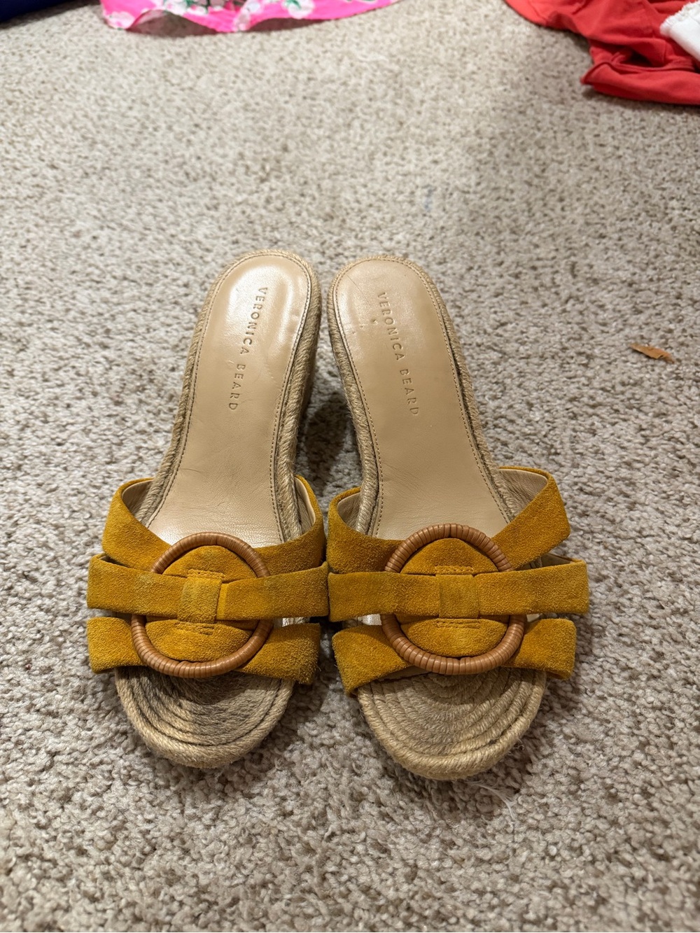 Veronica Beard Yellow Suede Espadrille Slide Sandals with Woven Buckle